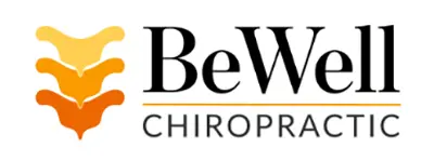 BeWell Chiropractic logo with orange spine icon and black wordmark.