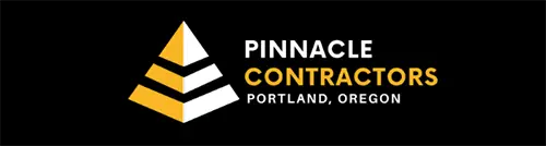 Pinnacle Contractors logo with gold and white pyramid icon on a black background.