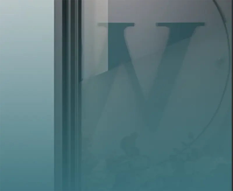 Frosted glass with The Word Salon & Spa Suites logo partially visible through a teal overlay.