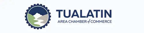 Tualatin Area Chamber of Commerce logo with mountain and river emblem.